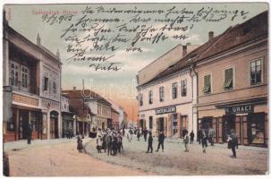 1905 Szászváros, Broos, Orastie; Fő utca, gyógyszertár, Lobstein Lázár, H. Graef üzlete és saját kiadása / main street, pharmacy, shops (r)