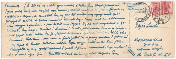 1959 Hajdúszoboszló, A gyógyfürdő látképe. 2-részes kinyitható panorámalap (EK)