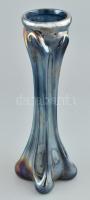 Irizáló kék váza, üveg, kopásnyomokkal, m: 28,5 cm