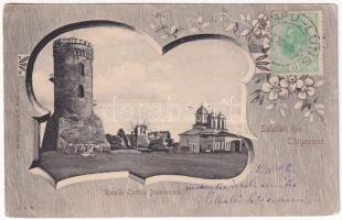 1902 Targoviste, Tergovistye, Tirgovics; Ruinile Curteal Domneasca. Art Nouveau, floral, TCV card (EK)