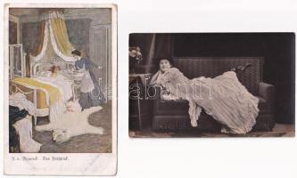 4 db RÉGI szolidan erotikus hölgyes képeslap / 4 pre-1945 gently erotic ladies on postcards