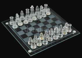 Üveg sakk, teljes, dobozban, 25x25 cm