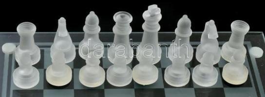 Üveg sakk, teljes, dobozban, 25x25 cm
