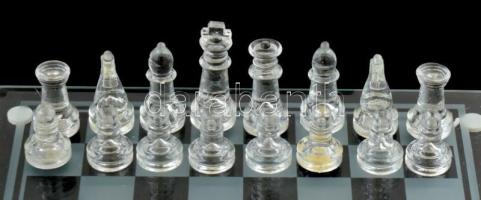 Üveg sakk, teljes, dobozban, 25x25 cm