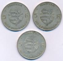 1947. 5Ft Ag "Kossuth" (3x) T:XF,VF patina Adamo F8.1