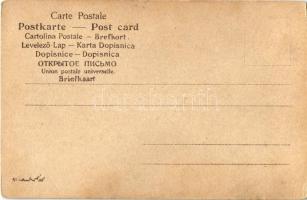 Prosit Neujahr! / New Year greeting art postcard with lady, erotic humour. litho (EB)