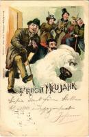 1898 (Vorläufer) Prosit Neujahr! / New Year greeting art postcard, humour. Bruno Bürger & Ottillie Lith.-Anst. litho (r)