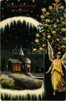 1912 Boldog karácsonyi ünnepeket / Christmas greeting art postcard with angel and Christmas tree (EK)