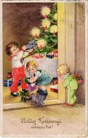 1941 Boldog karácsonyi ünnepeket / Christmas greeting art postcard with Christmas tree and toys (fl)