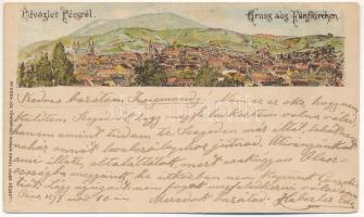 1897 (Vorläufer!) Pécs, Fünfkirchen; látkép. Engel Lajos kiadása, litho (EK)