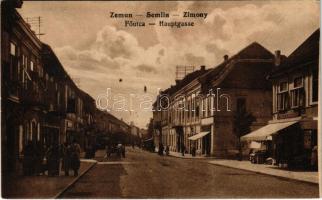 1916 Zimony, Semlin, Zemun; Fő utca, Sava Zivkovic üzlete. Vasúti levelezőlapárusítás 362. / Hauptgasse / main street, shop