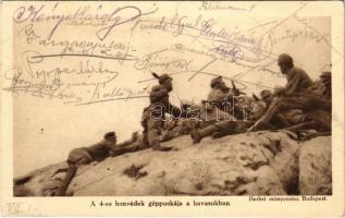 1916 A 4-es honvédek géppuskája a havasokban. A m. kir. 4. honv. gy. ezr. tulajdona. Herbst műnyomda - Hátoldalon aláírások a nagyváradi jégpincéből (EK)