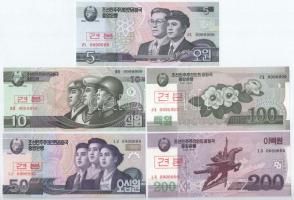 Észak-Korea 2002-2013. 5W-5000W (10xklf) MINTA felülnyomással és 0000000-ás sorszámmal T:I  North Korea 2002-2013. 5 Won - 5000 Won (10xdiff) with SPECIMEN overprint and 0000000 serial C:UNC