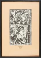 Bálint Endre (1914-1986): "Kurva kávézó" (1936). Linómetszet, papír, jelzett, Bálint Endre...