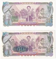 Észak-Korea 1978. (1983) 1W "zöld pecsét" + 1978. (1986) 1W "kék pecsét" T:II,II...