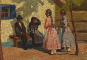 Nyilasy Sándor (1873-1934): Tere-fere. Olaj, fa. Jelezve balra lent. Dekoratív fakeretben, 17,5×23 c...