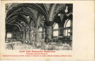 1910 Budapest VII. Aczél Café Restaurant Gambrinus, étterem és kávéház, belső pincérekkel. Erzsébet körút 27. (EK)