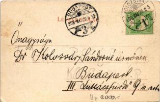 1908 Budapest VIII. Kerepesi út (Rákóczi út), Szent Rókus kórház, villamos (EB)