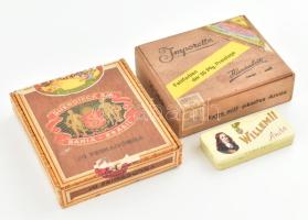 3 db különféle szivaros, szivarkás doboz: Suerdieck Bahia és Imporette fadobozok + Willem II Anita fémdoboz, zárjeggyel