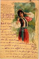 1900 Die Liebe von Zigeunern stammet... Carmen. Gypsy lady smoking a cigarette. Ottmar Zieher Art Nouveau, floral, litho s: H. W. (EK)