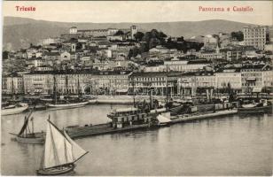 Trieste, Trieszt; Panorama e Castello / general view, castle, steamships