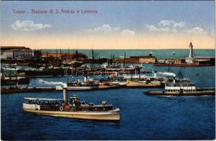 Trieste, Trieszt; Stazione di S. Andrea e Lanterna / port, steamships, lighthouse