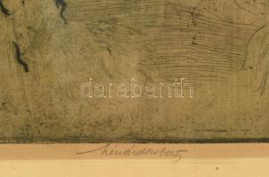 Lénárd Lévy Róbert (1879-1936): I. világháborús lövészárok. Rézkarc, papír. Jelzett. Egyedi, üvegeze...