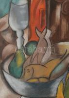 Bene Gé... jelzéssel: Halas csendélet. Pasztell, papír, dekoratív üvegezett keretben. 43x32 cm