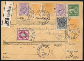 1940 Csomagszállító 28 db bélyeggel / Parcel card with 28 stamps