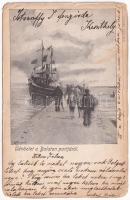 1902 Balaton, Üdvözlet a Balaton partjáról, gőzhajó, móló. Vasvári József kiadása (EM)