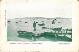 Balatonfüred, Balaton-Füred; Balatoni részlet, yachtok és csónakok. Köves és Boros kiadása (szakadás / tear)