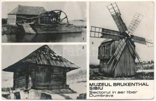 1966 Nagyszeben, Hermannstadt, Sibiu; Muzeul Brukenthal, Sectorul in aer liber Dumbrava. Moara plutitoare de pe Somes, Crama din Oltenia, Moara de vint din Dobrogea / Brukenthal múzeum, hajómalom a Szamoson, présház Olténiában, dobrudzsai szélmalom / museum, floating ship mill (boat mill) over River Somes, press-house in Oltenia, windmill from Dobruja (EK)