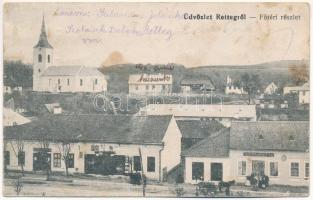 1918 Retteg, Reteag; Főtéri részlet, Leon Antal üzlete, templom. Lövinger Gidáli kiadása / main square, shop, church (Rb)