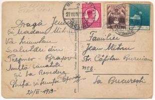 1933 Prázsmár, Tartlau, Presmer, Prejmer; vasútállomás, gőzmozdony, vonat. Alfred Steiner kiadása / ...