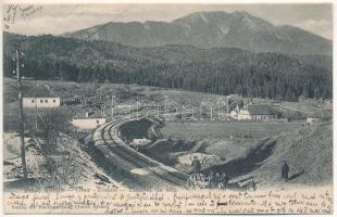 1910 Felsőtömös, Felső-Tömös, Timisu de Sus; vasúti sín hajtánnyal / railway track with handcar