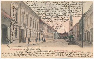 1901 Karánsebes, Caransebes; Strada principala / Hauptgasse / Fő utca, templom / main street, church (fa)