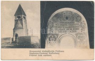 Barcaföldvár, Földvár, Marienburg, Feldioara; Studenten-Denkmal, Aufschrift im Inneren des Denkmals / Diákemlékmű (az 1612. október 14-iki csatában elesett 39 brassói diák emlékére), belső. Josef Stenner és fia kiadása / heroic students' memorial monument