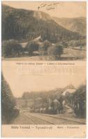 1929 Tusnádfürdő, Baile Tusnad; Vedere cu stanca Soimul, Gara / látkép a Sólyomsziklával, vasútállomás, pályaudvar. Andrásofszky bazár kiadása / general view, railway station (EK)