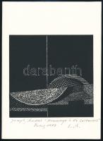Joseph Kádár (1936-2019): Hommage a Le Corbusier, 1987. Szitanyomat, papír, jelzett, művészpéldány E.A. Hátoldalon a művész pecsétjével. 13x13,5 cm