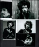 Jimi Hendrix (1942-1970) gitáros, énekes, zeneszerző fotói, 5 db modern nagyítás a néhai Lapkiadó Vállalat központi fotólaborjának gyűjteményéből, 15x10 cm és 15x21 cm