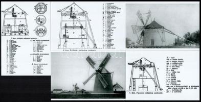 Szélmalmok vegyes tétele (fotó, rajz, metszet, stb.), köztük egy szélmalom balesetről tudósító illus...
