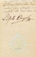 1849 Bémer László nagyváradi püspök házassági engedélye autográf aláírással