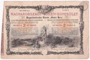 Budapest 1888. Magyarországi Jószív-Egyesület sorsjegykölcsön 2Ft-ról, szárazpecséttel, bélyegzéssel T:F