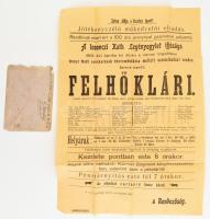 1905 Felhő Klári, a losonci Kath. Legényegylet szini előadásának plakátja, hajtásnyomokkal, eredeti sérült borítékkal (amelyben postázták), 47x31 cm