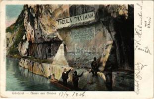 1906 Orsova, Tabula Traiana, törökök csónakban. Hutterer G. / Turkish men in boat (EK)