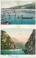Ada Kaleh - 2 db régi kinyitható panoráma képeslap, hajtásnál szakadt / 2 pre-1945 folding panorama postcards, bent til broken