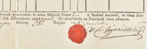 1818 Máramaros megye útlevele Friczki Anna részére Nagyváradra, viaszpecséttel