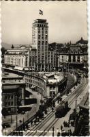 1949 Lausanne, Grand Pont et tour Bel Air / bridge, street, trams, Hotel Metropole (EK)