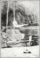 Ligeti Miklós (1982-): Vitorlás, 2003. Alumíniumkarc, papír, jelzett a karcon, lap szélén paszpartuz...