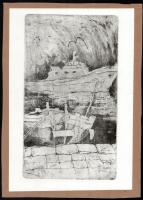 Ligeti Miklós (1982-): Hajó és csónak, 2003. Alumíniumkarc, papír, jelzett a karcon, lap szélén paszpartuzás nyomaival. 30x17 cm